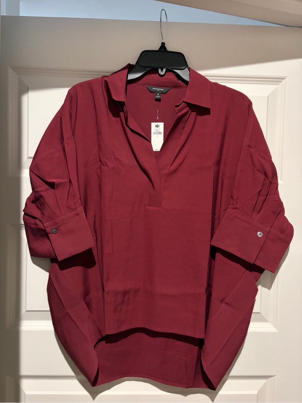 Banana Republic Burgundy Collared V-Neck Tunic Top